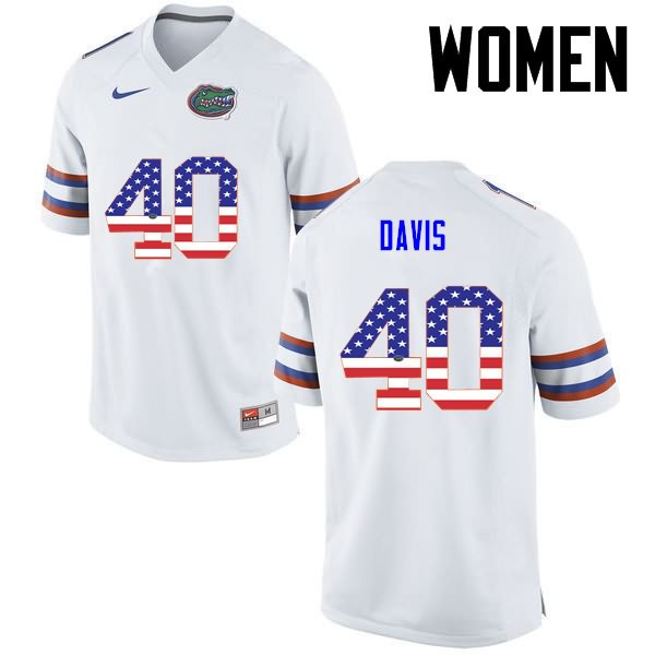 Women's NCAA Florida Gators Jarrad Davis #40 Stitched Authentic USA Flag Fashion Nike White College Football Jersey IFB6665AW